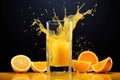 Freshly Squeezed Juice Being Poured into Glass with Bright Background and Splash Accents Royalty Free Stock Photo