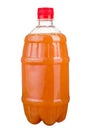 Freshly squeezed juice in a plastic bottle. Lemonade on take-away on a white background. Fresh Juice.