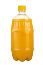 Freshly squeezed juice in a plastic bottle. Lemonade on take-away on a white background. Fresh Juice.