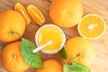 Freshly squeezed orange juice on a chopping board Royalty Free Stock Photo