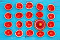 Freshly squeezed ruby grapefruit halves