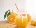 Freshly squizzed orange juice in a jar. close up Royalty Free Stock Photo