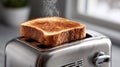 Freshly toasted bread slice on a toaster in a kitchen setting. Royalty Free Stock Photo