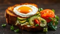 Freshly Toasted Bread Slice Topped With Fried Egg Sliced Vegetables And Cherry Tomatoes Royalty Free Stock Photo
