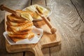 Freshly toasted white bread stacked on a board Royalty Free Stock Photo