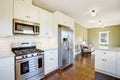 Freshly updated white and green kitchen room interior Royalty Free Stock Photo