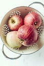 Freshly washed apples in a colander