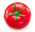 Freshly washed red tomato covered with water drops on white background Royalty Free Stock Photo