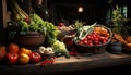 Freshness of autumn bounty healthy, organic, rustic, vegetarian still life generated by AI