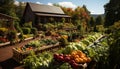 Freshness of autumn harvest in a vibrant vegetable garden landscape generated by AI