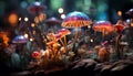 Freshness of autumn season, small toadstool decorates uncultivated forest generated by AI