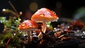 Freshness of autumn, a small toadstool grows in uncultivated forest generated by AI
