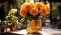 Freshness and beauty in nature: a bouquet of sunflowers in a vase generated by AI