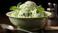 Freshness in a bowl mint leaf, ice cream, dessert generated by AI