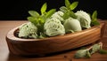 Freshness in a bowl mint leaf ice cream scoop generated by AI