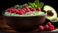 Freshness in a bowl raspberry, blueberry, and strawberry yogurt generated by AI