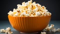 Freshness in a bowl sweet corn, fluffy popcorn, gourmet candy generated by AI Royalty Free Stock Photo