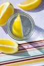 Freshness concept, homemade lemonade Summer detox drink with lemon in glass jars. Fresh water, refreshment drink Royalty Free Stock Photo