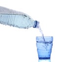 Freshness cool and clean drinking water pouring to blue glass is Royalty Free Stock Photo