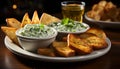 Freshness and crunchiness in a gourmet guacamole dip generated by AI