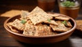 Freshness and crunchiness of gourmet snack on wooden table generated by AI