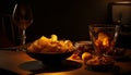 Freshness and crunchiness of gourmet snack on wooden table at night generated by AI