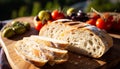 Freshness and crunchiness of homemade ciabatta bread generated by AI