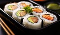 Freshness and cultures on plate sushi, rice, fish generated by AI