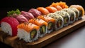 Freshness and cultures on a plate sushi, sashimi, and maki generated by AI Royalty Free Stock Photo