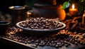 Freshness in a cup, aroma fills the rustic coffee shop generated by AI