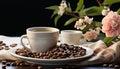 Freshness in a cup, coffee bean elegance on wooden table generated by AI Royalty Free Stock Photo