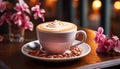 Freshness in a cup coffee, caffeine, heat, aroma, frothy, saucer generated by AI Royalty Free Stock Photo