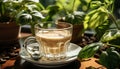 Freshness in a cup coffee, caffeine, heat, and aroma generated by AI