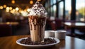 Freshness in a cup coffee, chocolate, cream, milk, dessert generated by AI Royalty Free Stock Photo