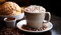 Freshness in a cup hot coffee, creamy foam, gourmet aroma generated by AI Royalty Free Stock Photo