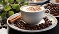Freshness in a cup hot coffee, frothy milk, dark chocolate generated by AI