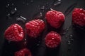 freshness and detail of raspberries with water drops in elegant atmosphere, Generative AI