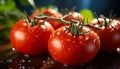 Freshness drops on ripe tomato, nature healthy gourmet meal generated by AI