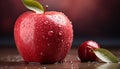 Freshness drops wet apple, healthy eating, ripe organic nature water generated by AI