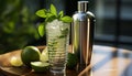 Freshness in a glass Mojito cocktail with lime and mint generated by AI