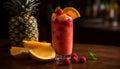 Freshness in a glass pineapple, raspberry, strawberry, citrus, mint generated by AI