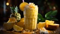 Freshness in a glass tropical cocktail with pineapple and lime generated by AI Royalty Free Stock Photo