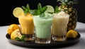 Freshness in a glass tropical cocktail with pineapple, lime, and mint generated by AI Royalty Free Stock Photo