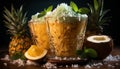 Freshness in a glass tropical cocktail with pineapple and mint generated by AI Royalty Free Stock Photo