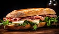 Freshness and gourmet in a close up of a healthy ciabatta sandwich generated by AI Royalty Free Stock Photo