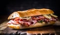 Freshness and gourmet meal grilled prosciutto sandwich on ciabatta bread generated by AI Royalty Free Stock Photo