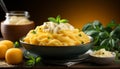 Freshness and gourmet pasta bowl with healthy vegetarian ingredients generated by AI