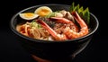 Freshness and gourmet seafood meal, prawn bowl, healthy eating lunch generated by AI