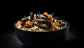 Freshness and gourmet seafood pasta, cooked with mussels and parsley generated by AI