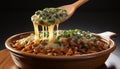 Freshness and healthy eating in a homemade vegetarian pasta bowl generated by AI